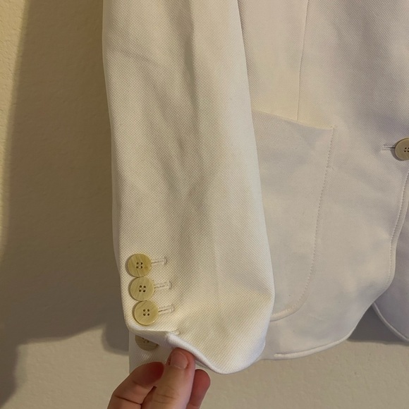 Theory Cotton Blend Blazer Lined Women’s Sz 8 White Button Up Collar Business - Picture 8 of 11
